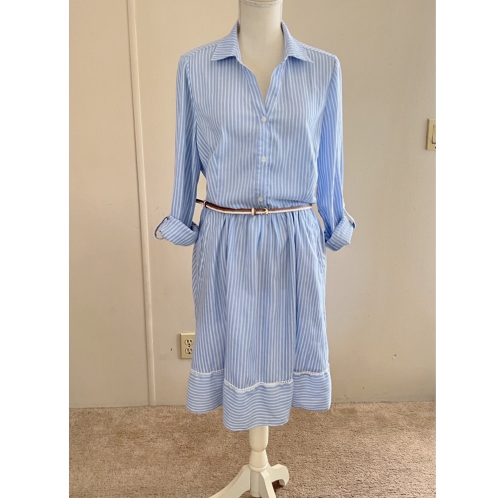 NWT Westport Blue Striped Shirt Dress Size 14